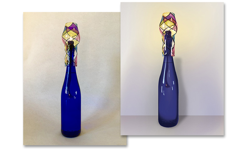side by side picture of adobe illustrator project using gradient mesh