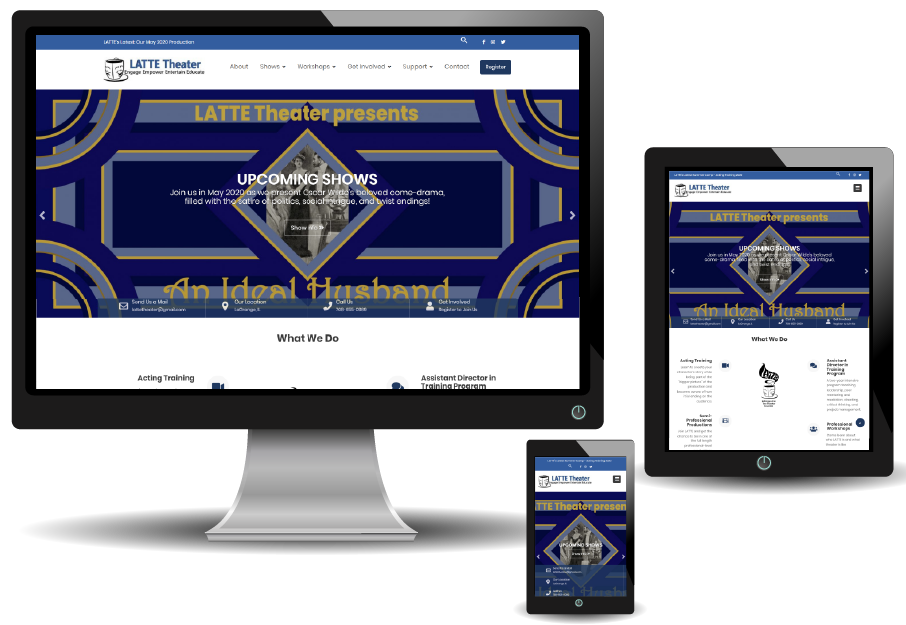 image of LATTE Theater home pages display on various size screens