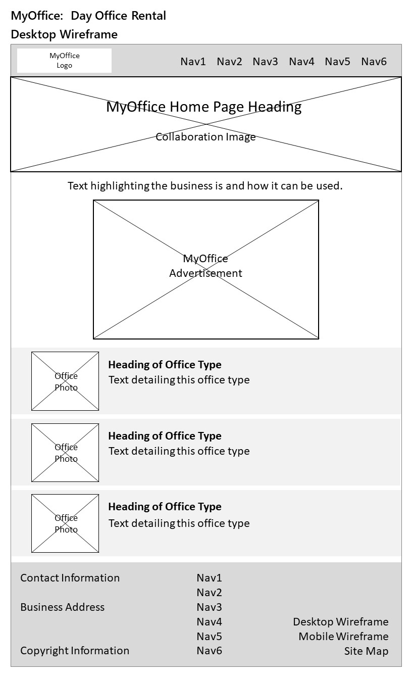 wireframe of MyOffice desktop home page