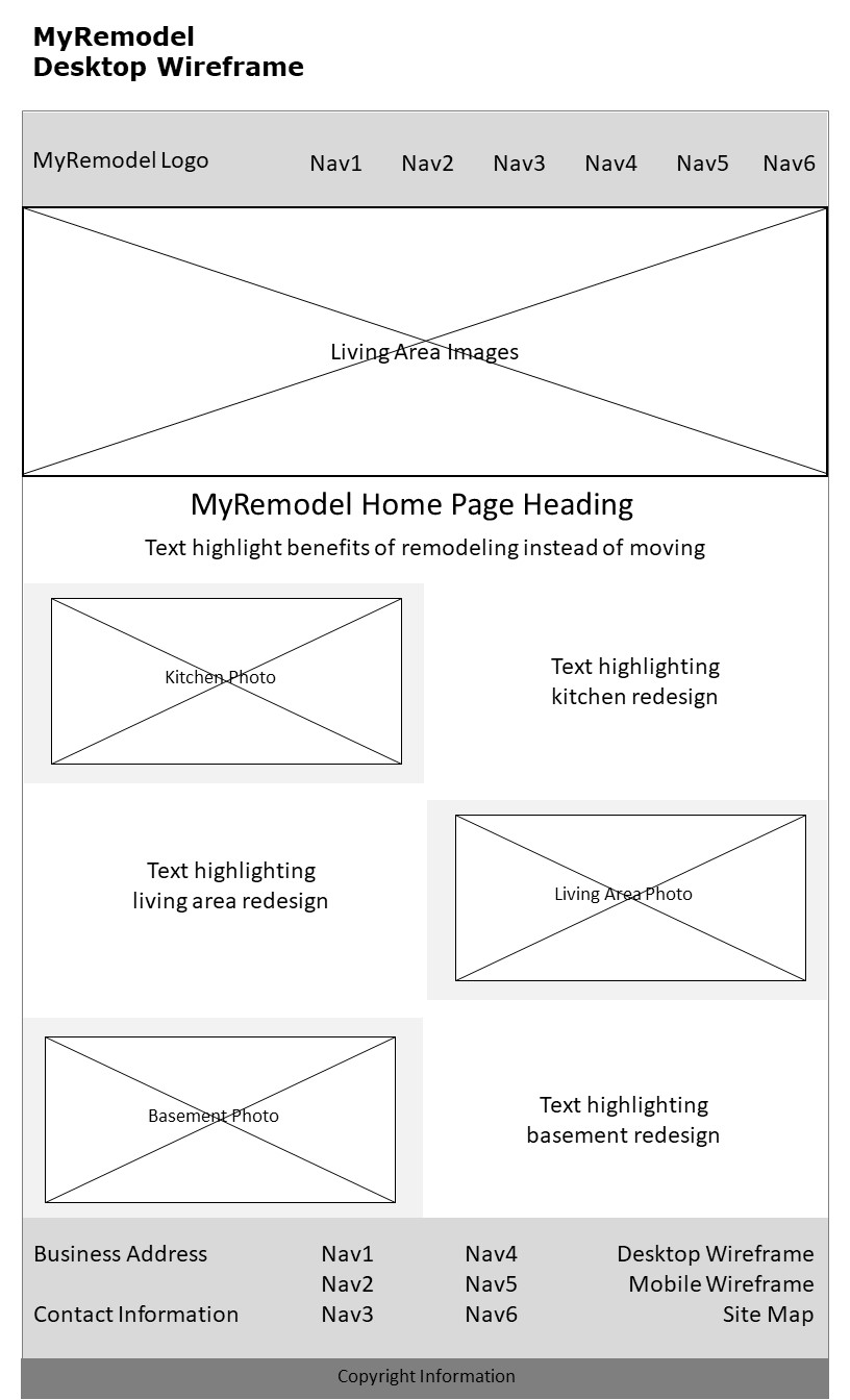wireframe of the MyRemodel desktop home page