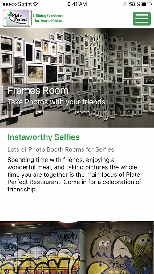 app page demonstrating the Frames Room
