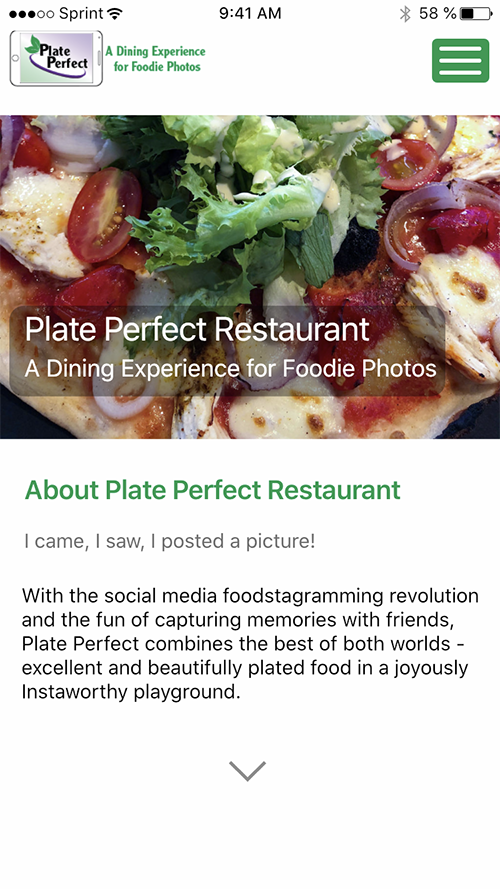 Main page of Plate Perfect Restaurant App