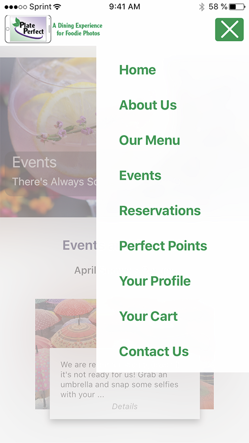 Menu page of Plate Perfect Restaurant App
