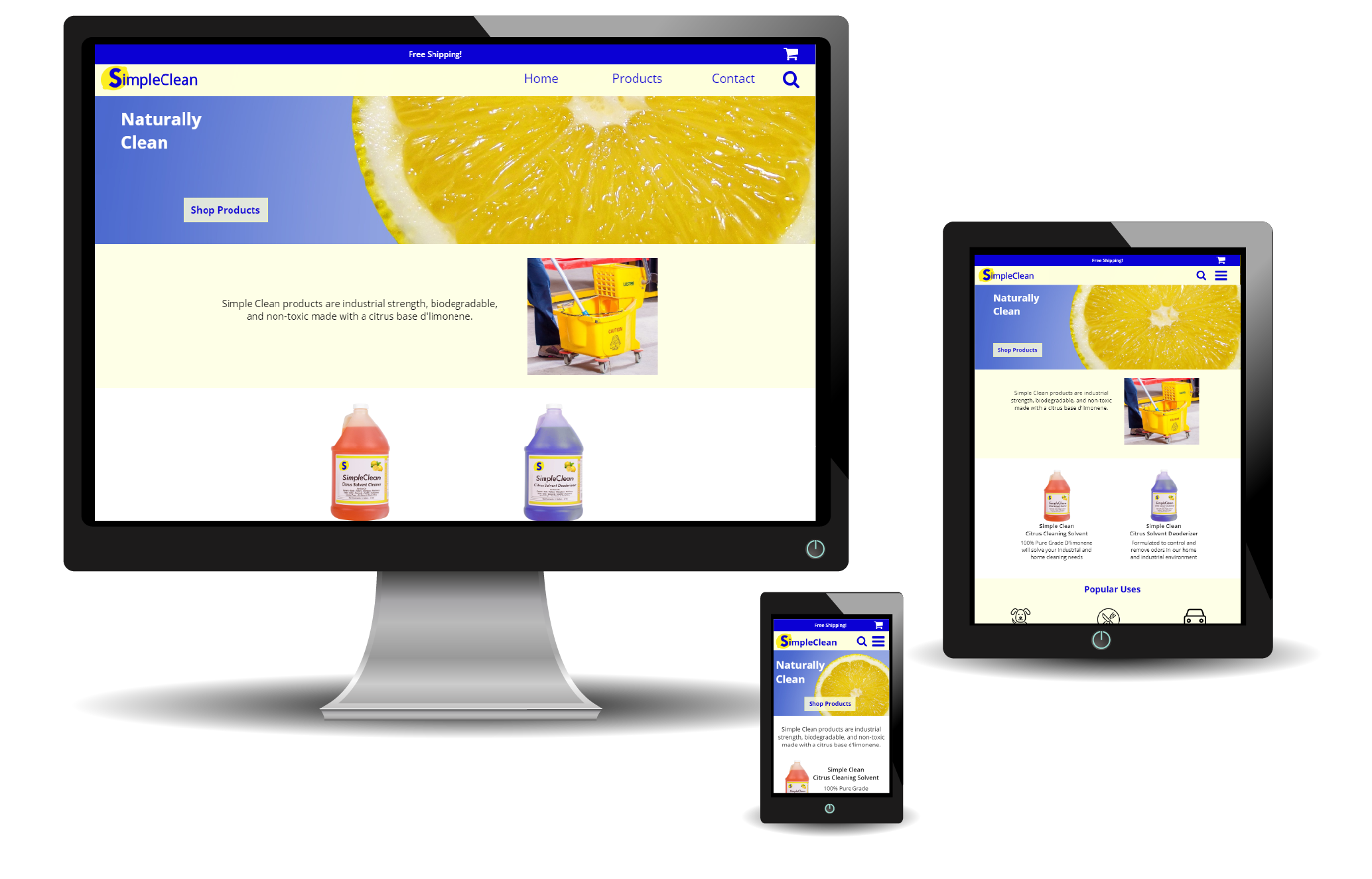 image of simpleClean home pages display on various size screens