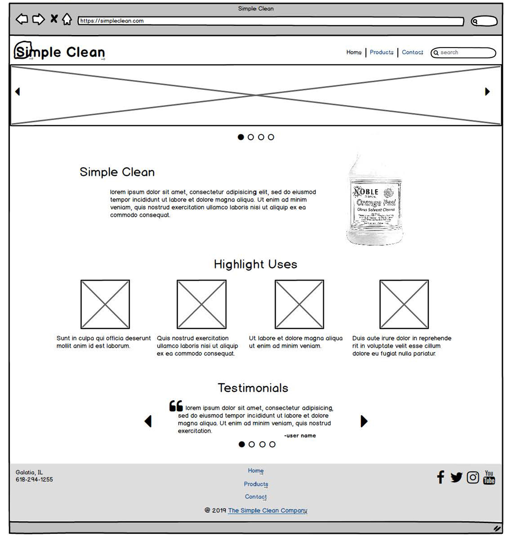 wireframe of Simple Clean desktop home page