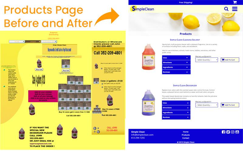 Products page before and after of Simple Clean website prototype project